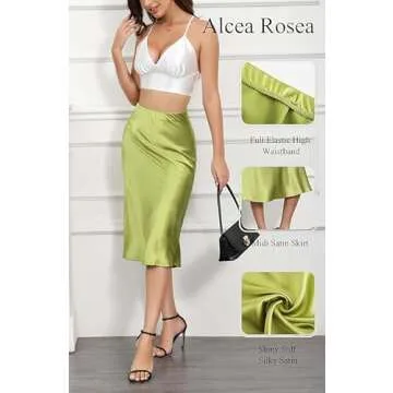 ALCEA ROSEA Womens Satin High Waisted Silky Midi Skirt Elastic A-line Skirt for Wedding Party Work AR1212 (Apple Green, Medium)