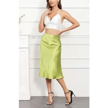 ALCEA ROSEA Womens Satin High Waisted Silky Midi Skirt Elastic A-line Skirt for Wedding Party Work AR1212 (Apple Green, Medium)