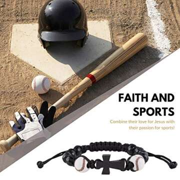 My Sports Baseball Athlete Rosary Bracelet with Wood Cross Pendant, 7 1/2 Inch Ball