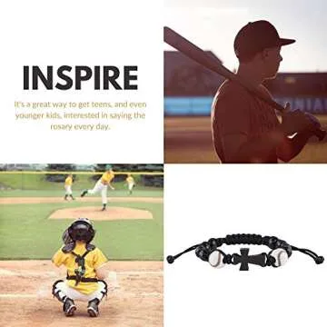My Sports Baseball Athlete Rosary Bracelet with Wood Cross Pendant, 7 1/2 Inch Ball