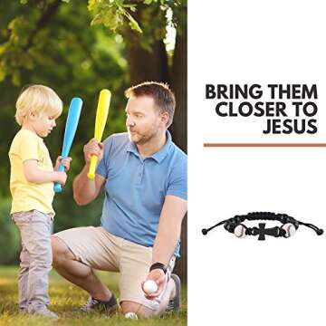 My Sports Baseball Athlete Rosary Bracelet with Wood Cross Pendant, 7 1/2 Inch Ball