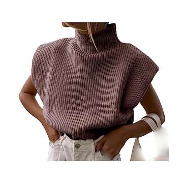 xxxiticat Women's Cap Sleeve Sweater Vest Mock Neck Knit Pullover Tank Shirt 2025 Trendy Spring Summer Sleeveless Cute Top(KH,M) Khaki