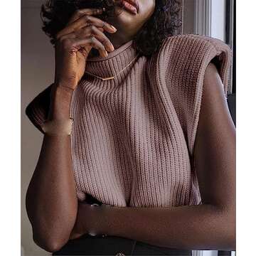 xxxiticat Women's Cap Sleeve Sweater Vest Mock Neck Knit Pullover Tank Shirt 2025 Trendy Spring Summer Sleeveless Cute Top(KH,M) Khaki