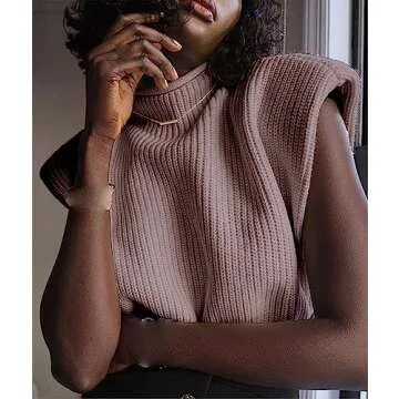 xxxiticat Women's Cap Sleeve Sweater Vest Mock Neck Knit Pullover Tank Shirt 2025 Trendy Spring Summer Sleeveless Cute Top(KH,M) Khaki