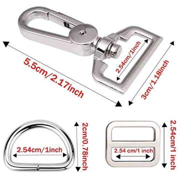 JAKAGO Swivel Lobster Clasps Clips Lanyard Snap Hook and Slide Buckles and Metal D Ring Semi-Circula...