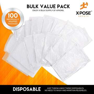 Xpose Safety 100 White Plastic Disposable Aprons for Cooking & more Individually Packaged, Durable 1 Mil Waterproof Polyethylene 24" x 48"