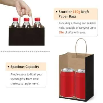 BagDream Kraft Paper Bags 25Pcs 5.25x3x8 Inches Small Paper Gift Bags Shopping Bags, Kraft Bags, Party Favor Bags, Black Gift Bags with Handles Bulk