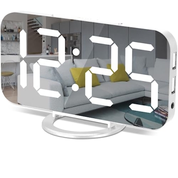 7" LED Mirror Digital Alarm Clock with 2 USB Ports
