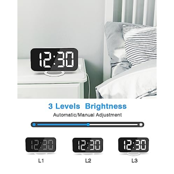 7" LED Mirror Digital Alarm Clock with 2 USB Ports