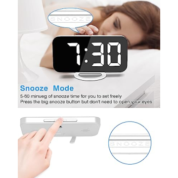 7" LED Mirror Digital Alarm Clock with 2 USB Ports