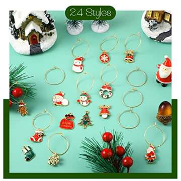 Junkin 24 Pcs Wine Glass Charms Markers Tags for Stem Glasses Drink Markers Wine Charm Rings Identifier for Bachelorette Tasting Party Favors Decorations(Vivid Style)