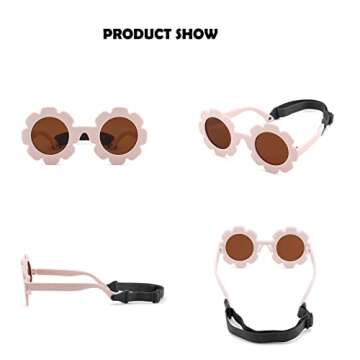Bouryo Flexible Baby Polarized Flower Sunglasses with Strap Bendable Frame for Infant Boys Girls Age...