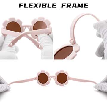 Bouryo Flexible Baby Polarized Flower Sunglasses with Strap Bendable Frame for Infant Boys Girls Ages 0-24 Months