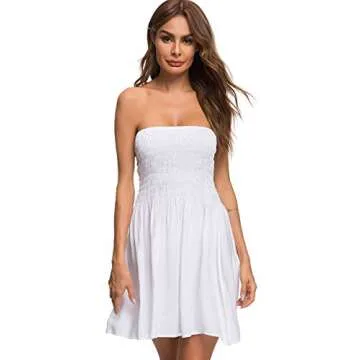 Just Quella Women's Summer Cover Up Strapless Dresses Solid Tube Top Beach Mini Dress (S, White)
