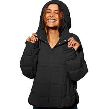 Fazortev Womens Oversized Puffer Jacket Quilted Dolman Hoodies Pullover Long Sleeve Lightweight Warm Tops Coat