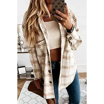 YOCUR Womens Flannel Shirts Jacket Plaid Button Down Shirts Plaid Fall 2024 Women's Cardigans Casual Outwear Apricot L