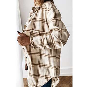YOCUR Womens Flannel Shirts Jacket Plaid Button Down Shirts Plaid Fall 2024 Women's Cardigans Casual Outwear Apricot L