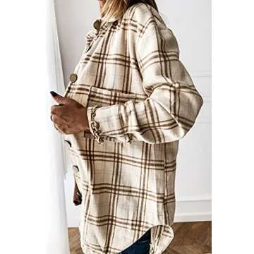 YOCUR Womens Flannel Shirts Jacket Plaid Button Down Shirts Plaid Fall 2024 Women's Cardigans Casual Outwear Apricot L
