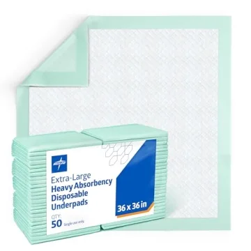 Medline Incontinence Bed Pads 36 x 36 Inches (Pack of 50), Super Absorbent Extra Large Disposable Un...