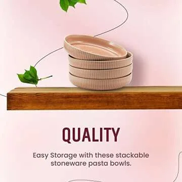 American Atelier 9-Inch Pasta Bowl (Set of 4) - 42 oz Wide Shallow Porcelain Low Dinner Bowls, Stylish & Modern Dinnerware for Serving at Home, Restaurants, First Apartment, College Dorms (Blush)
