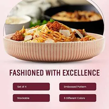 American Atelier 9-Inch Pasta Bowl (Set of 4) - 42 oz Wide Shallow Porcelain Low Dinner Bowls, Stylish & Modern Dinnerware for Serving at Home, Restaurants, First Apartment, College Dorms (Blush)