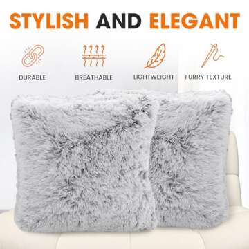 Cheer Collection Throw Pillows for Couch and Bed, Soft Shaggy Throw Pillows with Inserts Included, Cozy Long Hair Faux Fur Pillows - Set of 2-18" x 18" - Gray