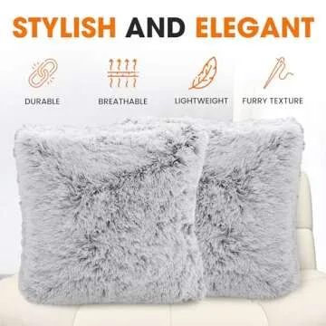 Cheer Collection Throw Pillows for Couch and Bed, Soft Shaggy Throw Pillows with Inserts Included, Cozy Long Hair Faux Fur Pillows - Set of 2-18" x 18" - Gray
