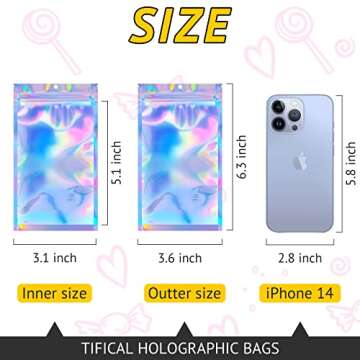 TIFICAL 100 PCS Holographic Bags for Lashes, Press On Nails, Candy, Small Baggies Sample Bag Smell P...