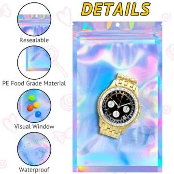 TIFICAL 100 PCS Holographic Bags for Lashes, Press On Nails, Candy, Small Baggies Sample Bag Smell Proof Packaging Bags for Jewelry, Resealable Bags for Small Business, Food Storage Bags