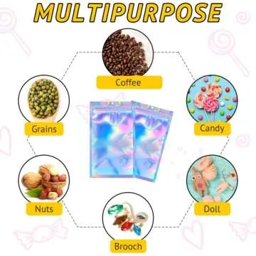 TIFICAL 100 PCS Holographic Bags for Lashes, Press On Nails, Candy, Small Baggies Sample Bag Smell Proof Packaging Bags for Jewelry, Resealable Bags for Small Business, Food Storage Bags