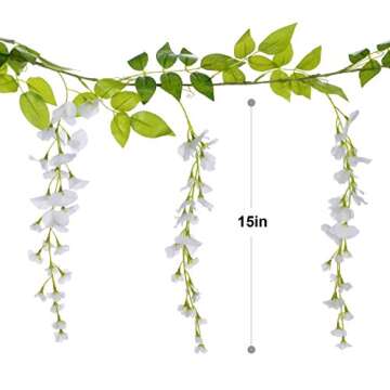 Lvydec Wisteria Artificial Flowers Garland, 4Pcs Total 28.8ft White Artificial Wisteria Vine Silk Hanging Flower for Home Garden Outdoor Ceremony Wedding Arch Floral Decor