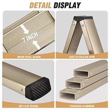 HBTower 3 Step Ladder, Aluminum Ladder, Folding Step Stool for Adults, 330LBS Capacity Sturdy& Porta...