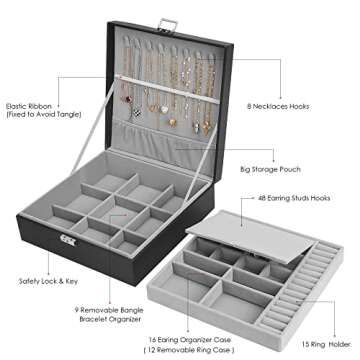 Jewelry Box, Jewelry Boxes for Women & Men with PU Leather, 2 Layer Large Jewelry Organizer Storage ...