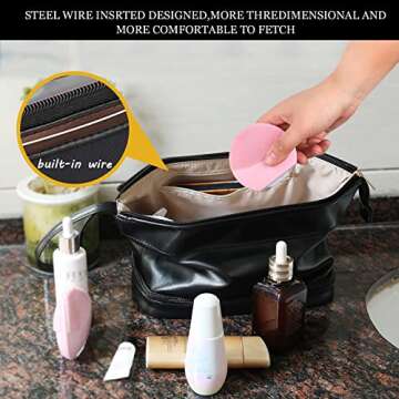 Abiudeng Large Makeup Bag,Double Layer Cosmetic Bag,Travel Makeup Bag,Leather Makeup Bag, Cosmetic Travel Bags,Portable Leather Toiletry Bag,Roomy Cosmetic Bag for Women and Girls