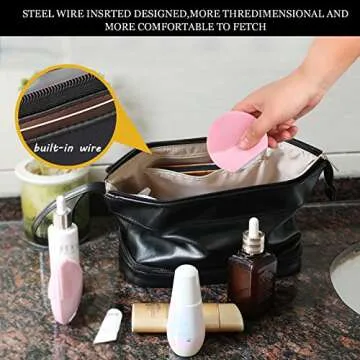 Abiudeng Large Makeup Bag,Double Layer Cosmetic Bag,Travel Makeup Bag,Leather Makeup Bag, Cosmetic Travel Bags,Portable Leather Toiletry Bag,Roomy Cosmetic Bag for Women and Girls