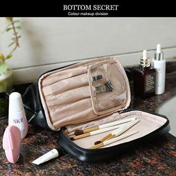 Abiudeng Large Makeup Bag,Double Layer Cosmetic Bag,Travel Makeup Bag,Leather Makeup Bag, Cosmetic Travel Bags,Portable Leather Toiletry Bag,Roomy Cosmetic Bag for Women and Girls