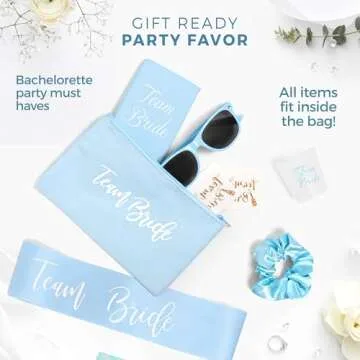 Chug Buddy Bachelorette Party Accessories & Supplies - 56 Piece Blue Bachelorette Party Decorations Pack with Bachelorette Sash, Sunglasses, Cups and More - Bride Accessories for Bachelorette Party