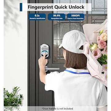 TEEHO TE002 Fingerprint Door Lock - Keyless Entry Door Lock - Electronic Keypad Deadbolt Lock - Smart Locks for Front Door - Door Lock with Code - Auto Lock - Easy Installation - Satin Nickel
