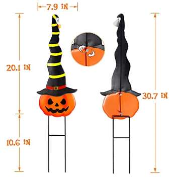 MAGGIFT 2 Pack Halloween Garden Decorations, Metal Jack-O-Lantern Stakes with Witch Hats, Scary Yard...