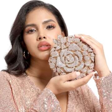 Boutique De FGG Round Rose Flower Crystal Clutch Purses for Women Formal Evening Bags Wedding Clutch...