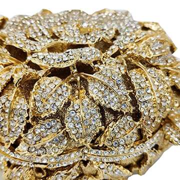 Boutique De FGG Round Rose Flower Crystal Clutch Purses for Women Formal Evening Bags Wedding Clutch Bag Party Handbags,Mini,Gold