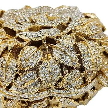Boutique De FGG Round Rose Flower Crystal Clutch Purses for Women Formal Evening Bags Wedding Clutch Bag Party Handbags,Mini,Gold