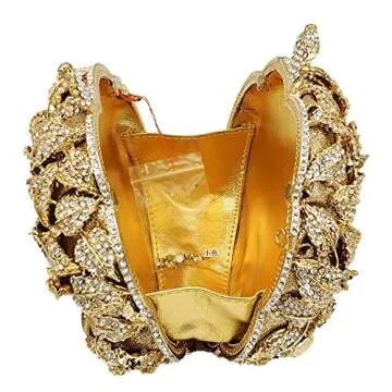 Boutique De FGG Round Rose Flower Crystal Clutch Purses for Women Formal Evening Bags Wedding Clutch Bag Party Handbags,Mini,Gold