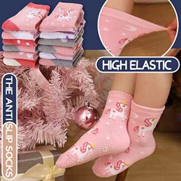 ANTSANG Baby Girls Toddlers Grips Socks Kids Non Slip/Anti Skid Unicorn Striped Crew Cotton Socks 12...