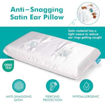 BLISSBURY Ear Pillow with Satin Case | Ear Piercing Pillow Design | 4" to 5" Adjustable Memory Foam ...