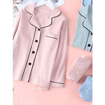 Mallimoda Kids Cotton Pajamas Set PJS Long Sleeve Button Down Sleepwear Loungewear Style 2-Gray Pink 4-5T