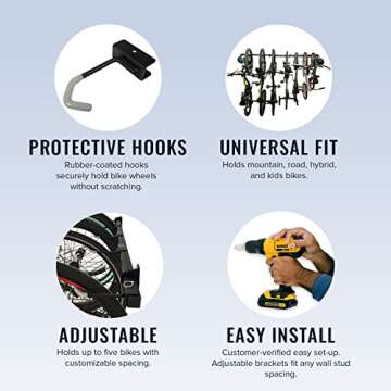 StoreYourBoard Bike Storage Rack, Holds 5 Bicycles, Home and Garage Organizer, Adjustable Wall Hange...