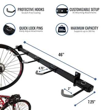 StoreYourBoard Bike Storage Rack, Holds 5 Bicycles, Home and Garage Organizer, Adjustable Wall Hanger Mount