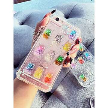 HandmadebyTN Gummy Bear 3D Phone case with Sparkle Glitter on Clear Transparent case. Best for Birth...