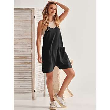 Caracilia Women's Summer Casual Rompers Sleeveless Loose Spaghetti Strap Short Jumpsuits Overalls Trendy Outfits with Pockets